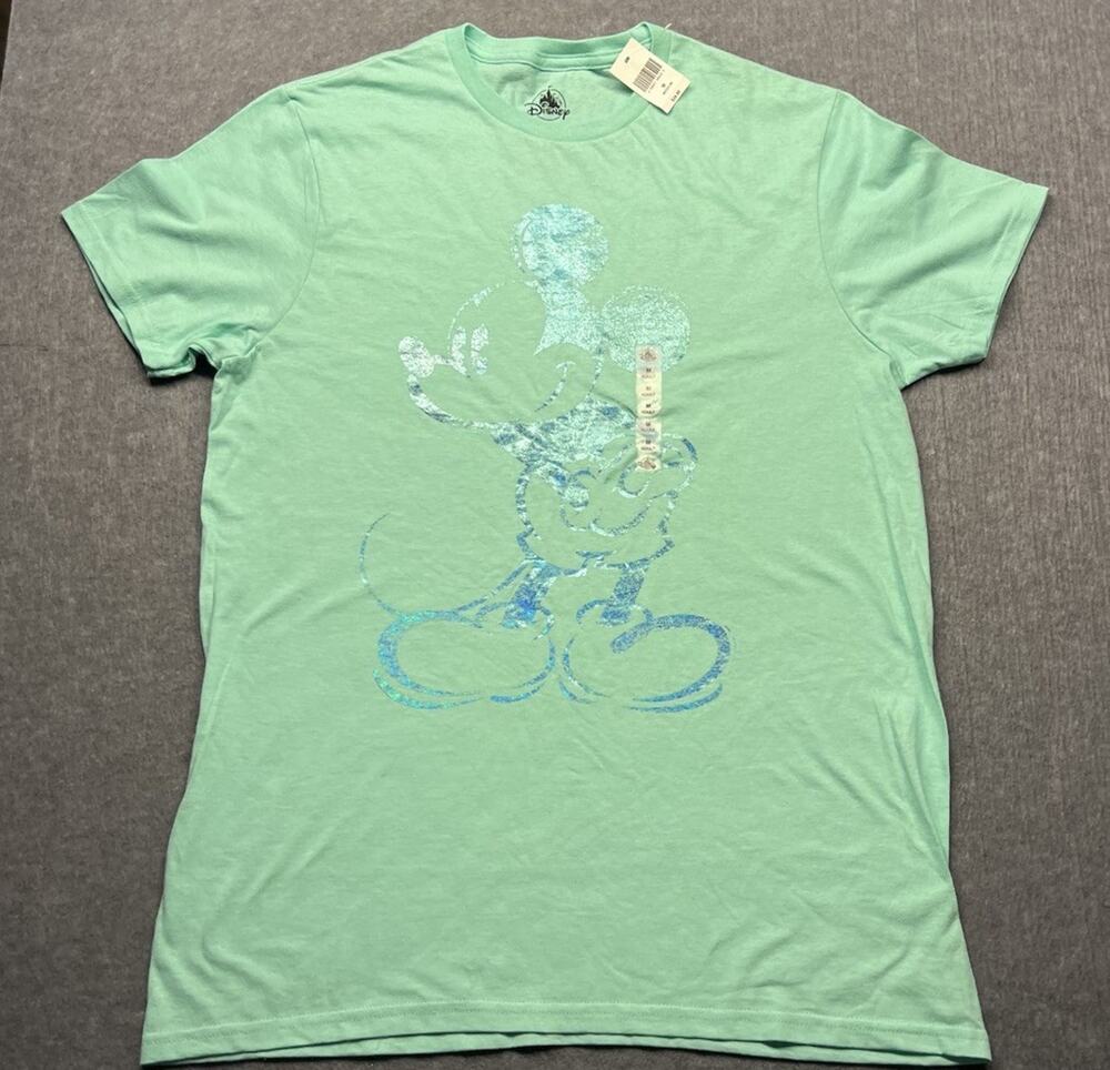 Disney Aqua Teal Metallic Mickey Mouse Graphic T-shirt Size Small NEW